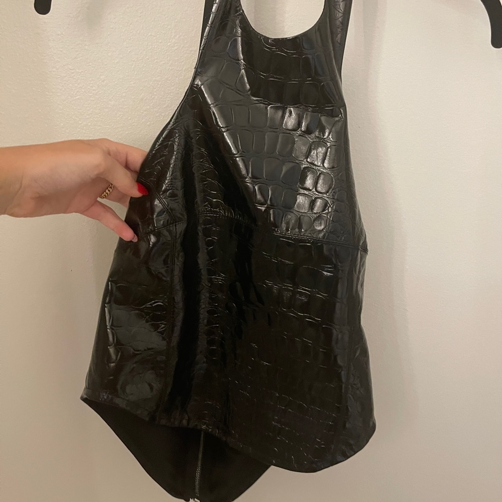 Black Alligator Pleather Top